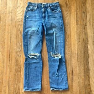 PAIGE Denim Sarah Straight Ankle Jeans. Super cute destructed knee detail